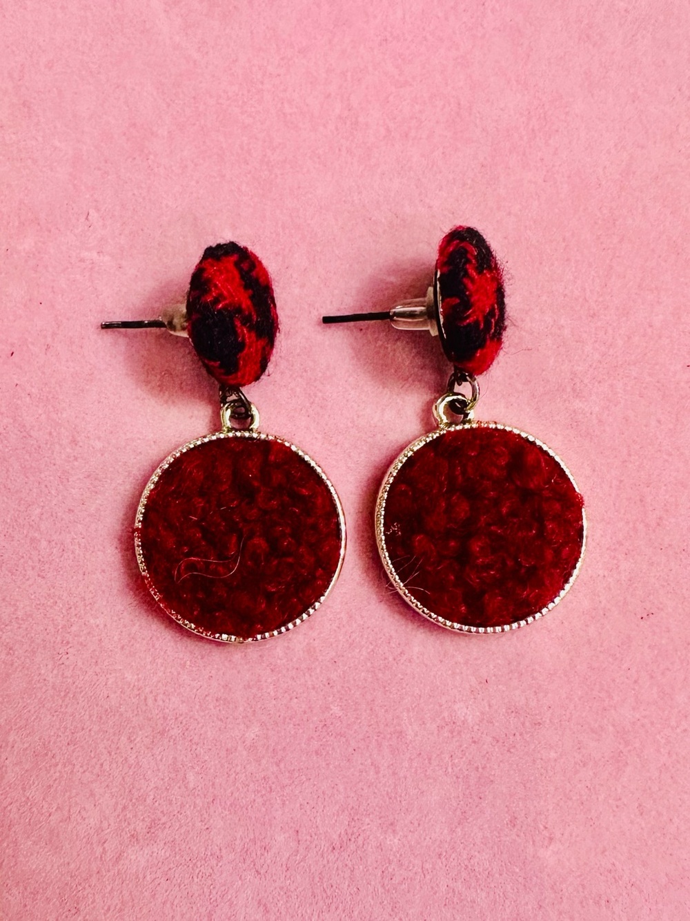 Red Textured Drop Earrings